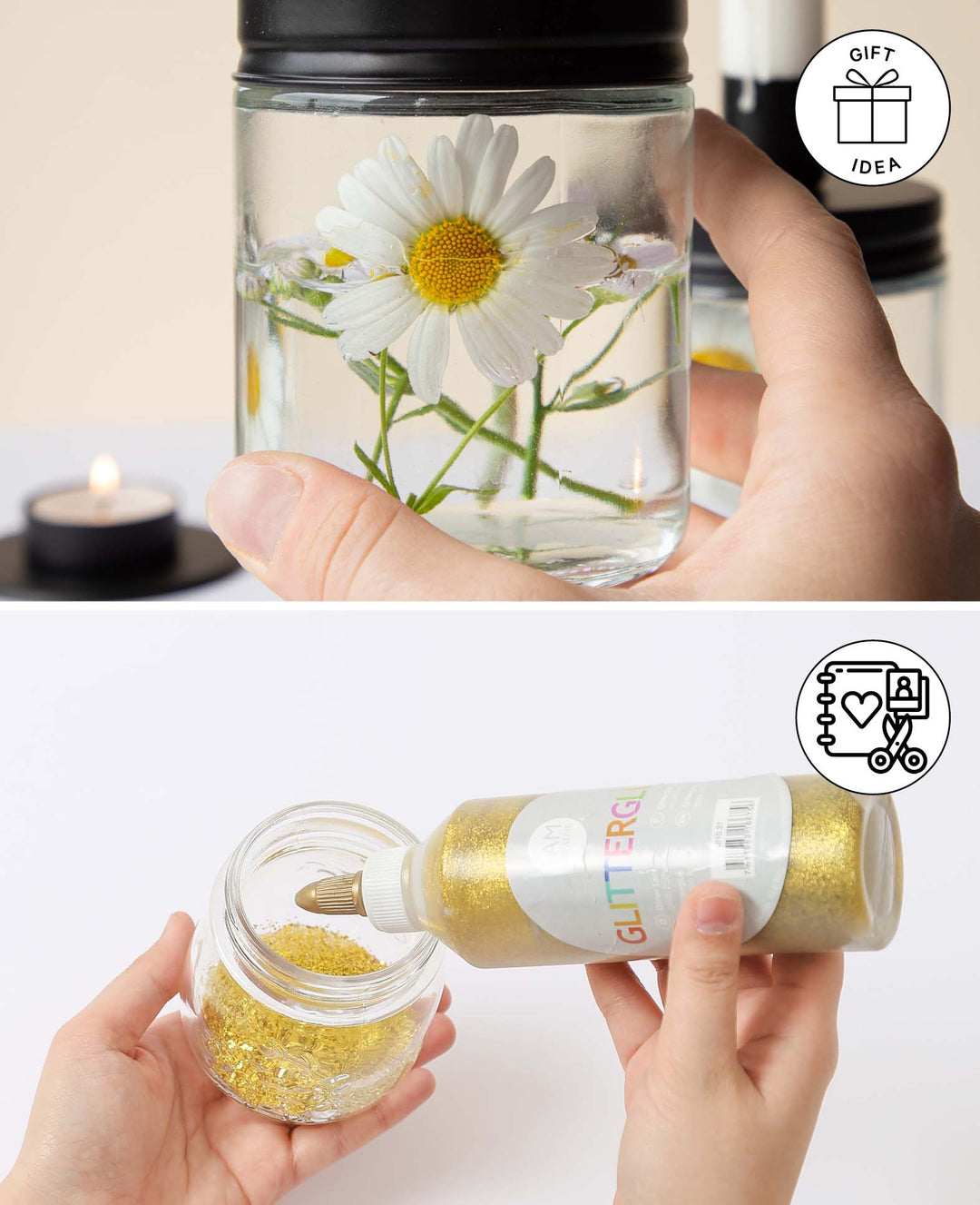 Glass with lid, ø 10 x 12.7 cm, decorative glass for filling with black screw cap, storage or decorative glass