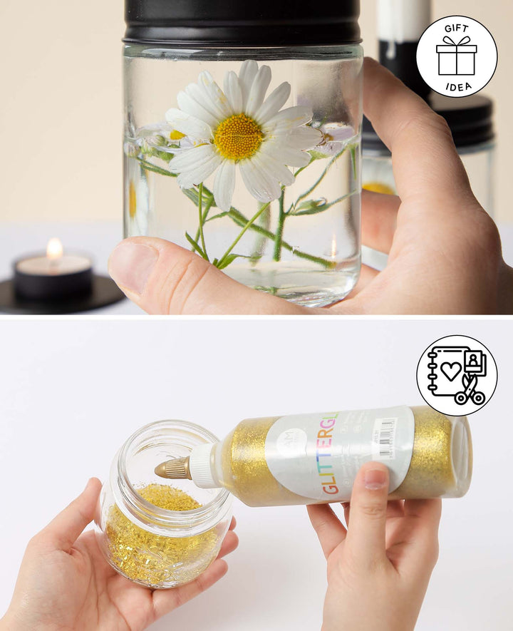 Glass with lid, ø 10 x 12.7 cm, decorative glass for filling with black screw cap, storage or decorative glass