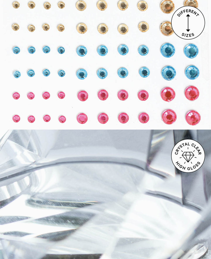 Crystal Sticker Set III Colorful, approx. ø 4-8 mm, 60 pcs.