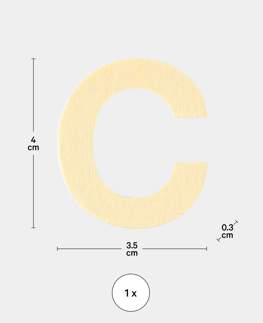 Wooden letter C, 3.5 x 0.3 x 4 cm, brown, 1 pc.