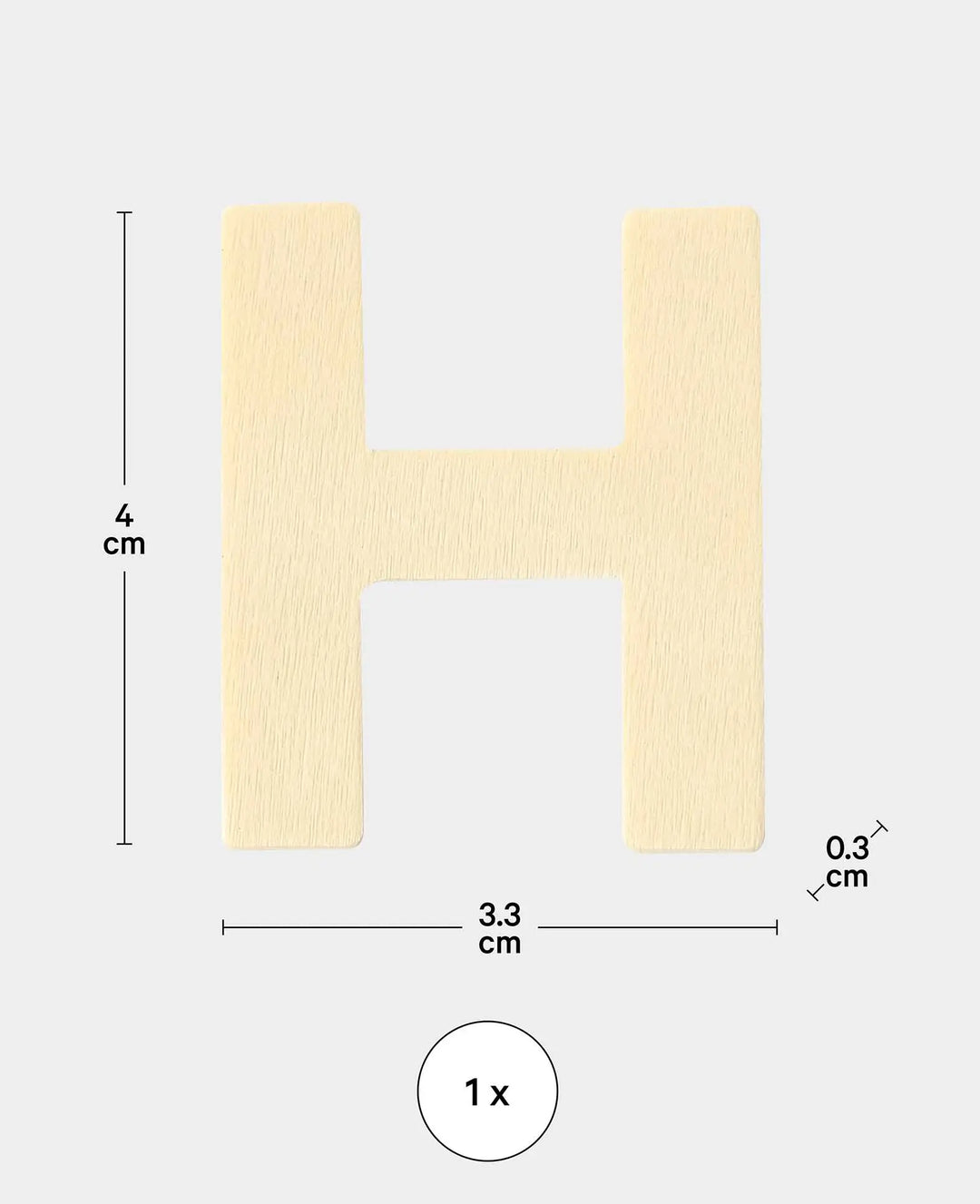Holzbuchstabe H, 3.3 x 0.3 x 4 cm, Braun, 1 Stk.