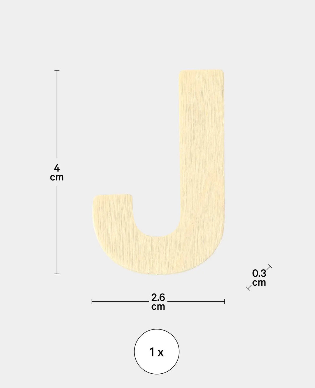 Holzbuchstabe J, 2.6 x 0.3 x 4 cm, Braun, 1 Stk.