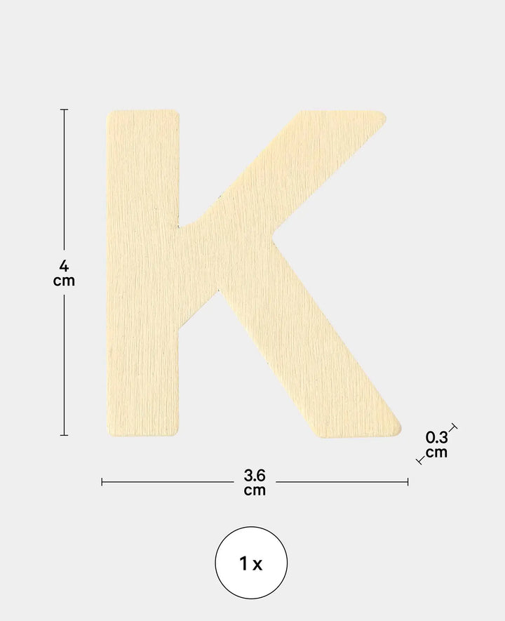 Holzbuchstabe K, 3.6 x 0.3 x 4 cm, Braun, 1 Stk.
