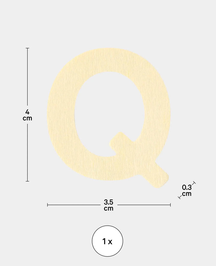 Holzbuchstabe Q, 3.5 x 0.3 x 4 cm, Braun, 1 Stk.