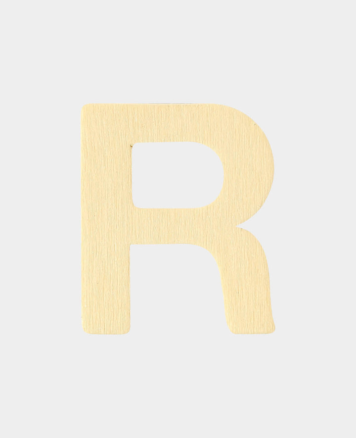 Wooden letter R, 3.4 x 0.3 x 4 cm, brown, 1 pc.
