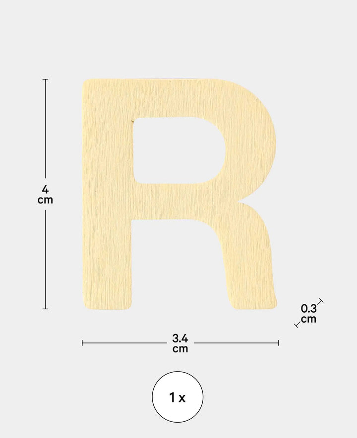 Wooden letter R, 3.4 x 0.3 x 4 cm, brown, 1 pc.