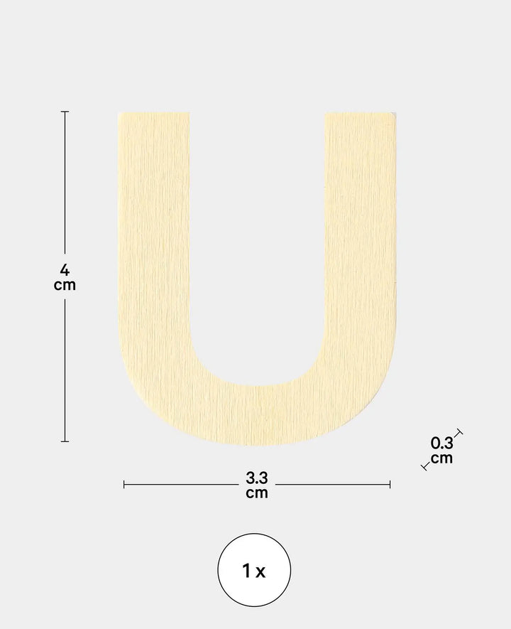 Holzbuchstabe U, 3.3 x 0.3 x 4 cm, Braun, 1 Stk.