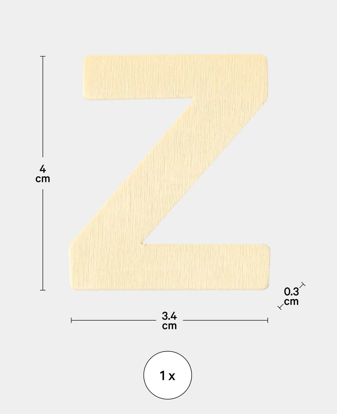 Lettre en bois Z, 3.4 x 0.3 x 4 cm, Marron, 1 pc.