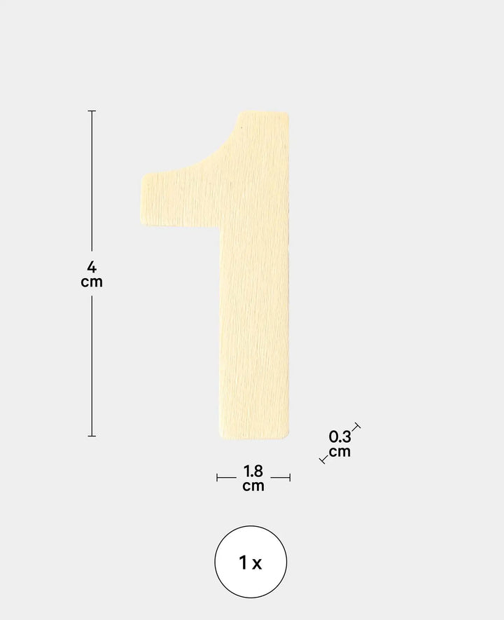 Chiffre en bois 1, env. 1.8 x 0.3 x 4 cm, chiffre en contreplaqué, marron