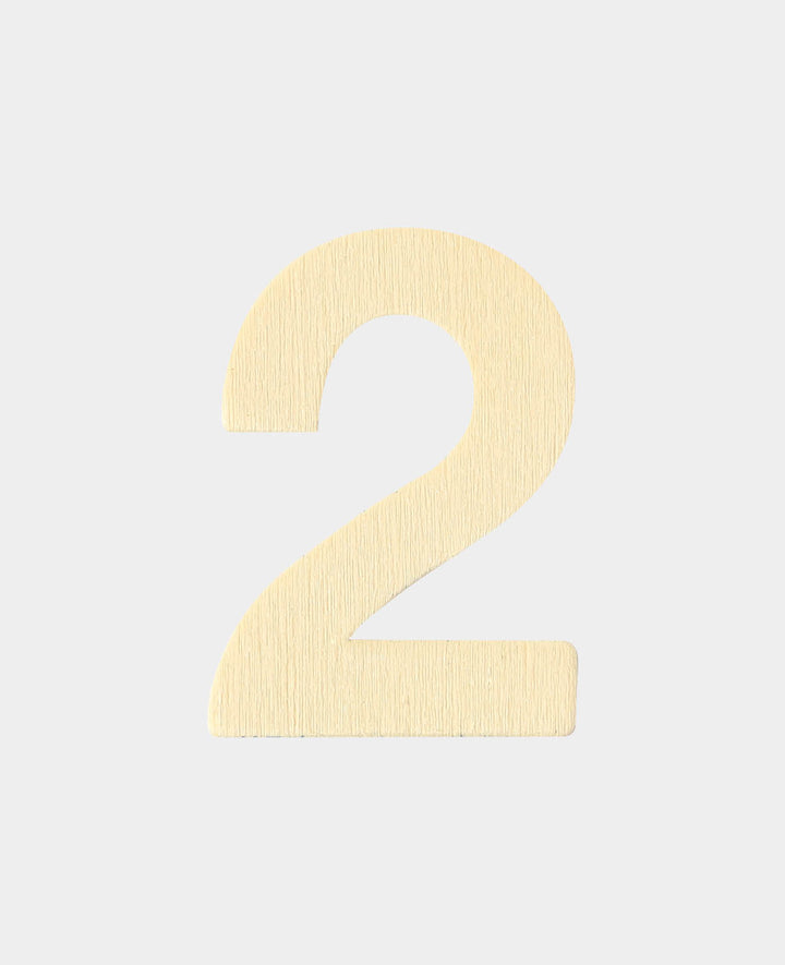 Wooden number 2, approx. 2.9 x 0.3 x 4 cm, number made of plywood, brown