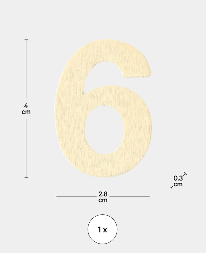 Chiffre en bois 6, env. 2,8 x 0,3 x 4 cm, chiffre en contreplaqué, marron