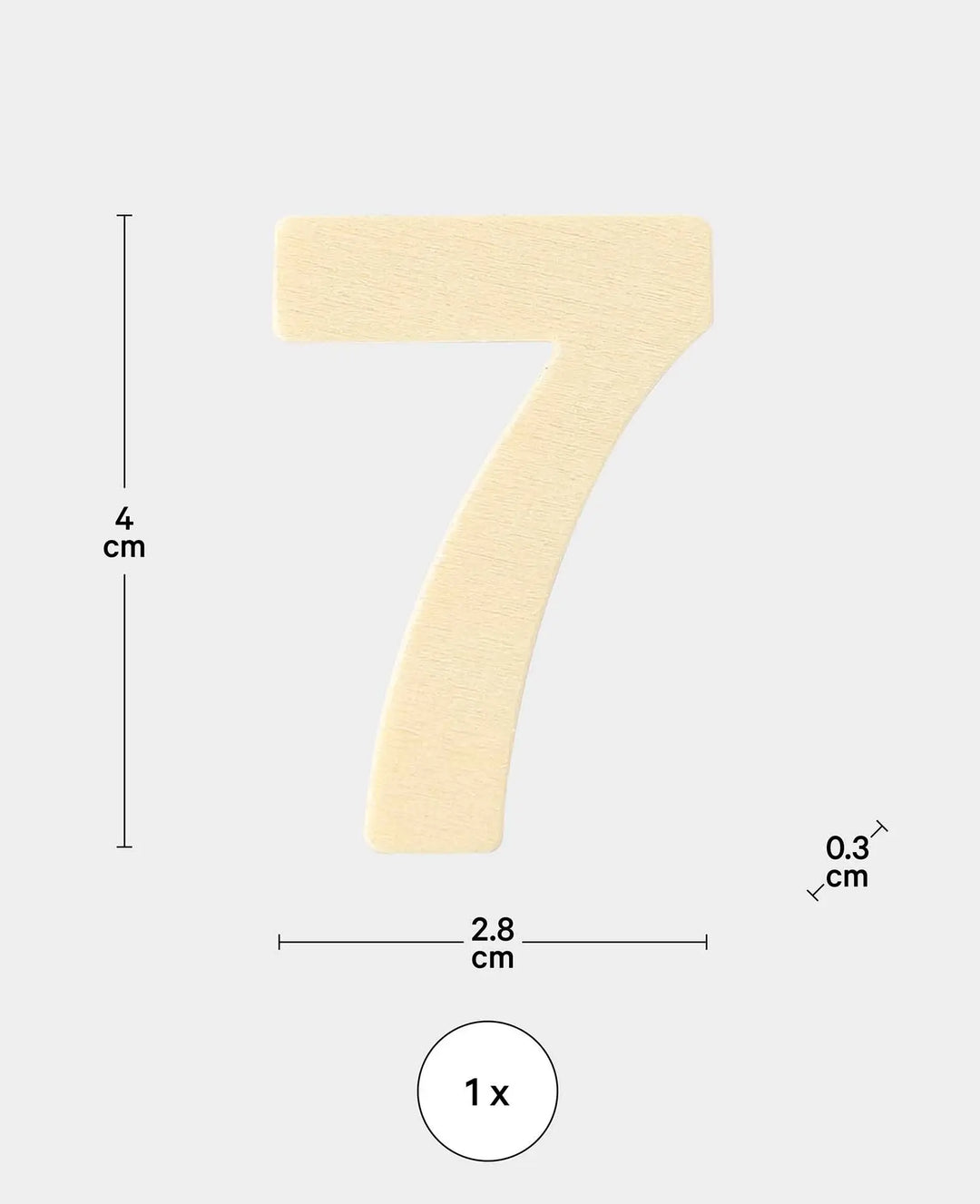 Wooden number 7, approx. 2.8 x 0.3 x 4 cm, plywood number, brown
