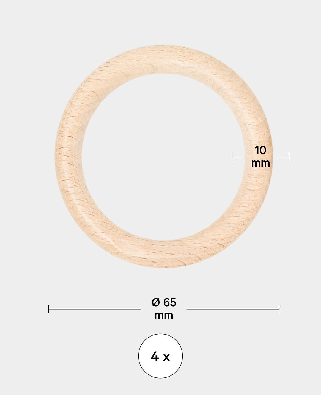 Holzringset, Set mit vier Holzreifen aus unbehandeltem Holz, Natur, ø 65 x 10 mm, 4 Ringe