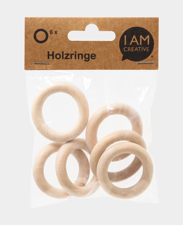 Lot de 6 anneaux en bois naturel non traité, ø 45 x 10 mm