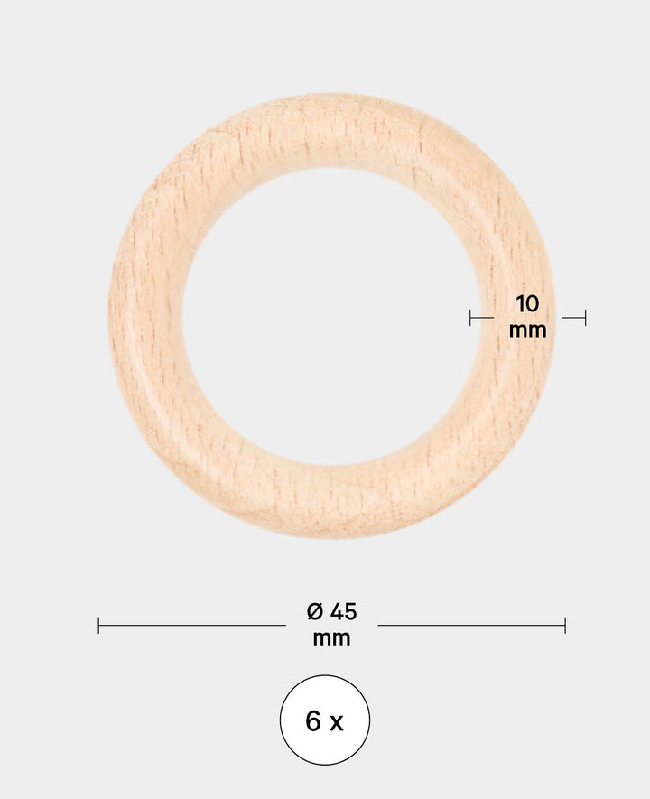 Lot de 6 anneaux en bois naturel non traité, ø 45 x 10 mm