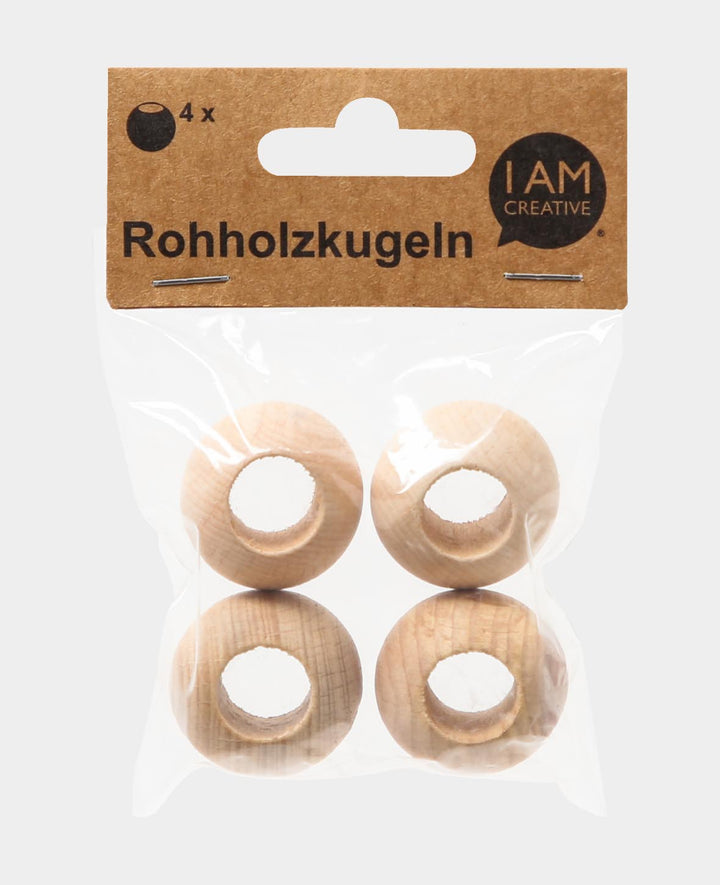 Boules en bois brut, perles en bois avec grand trou en bois non traité, naturel, ø 30 mm, 4 p.
