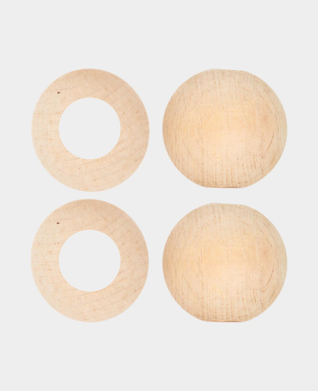 Boules en bois brut, perles en bois avec grand trou en bois non traité, naturel, ø 30 mm, 4 p.