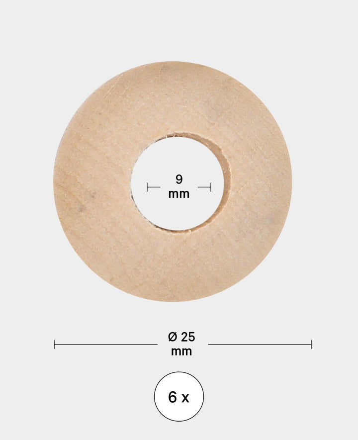 Raw wooden spheres, wooden beads with a large hole made of untreated wood, natural, ø 25 mm, 6 pcs.