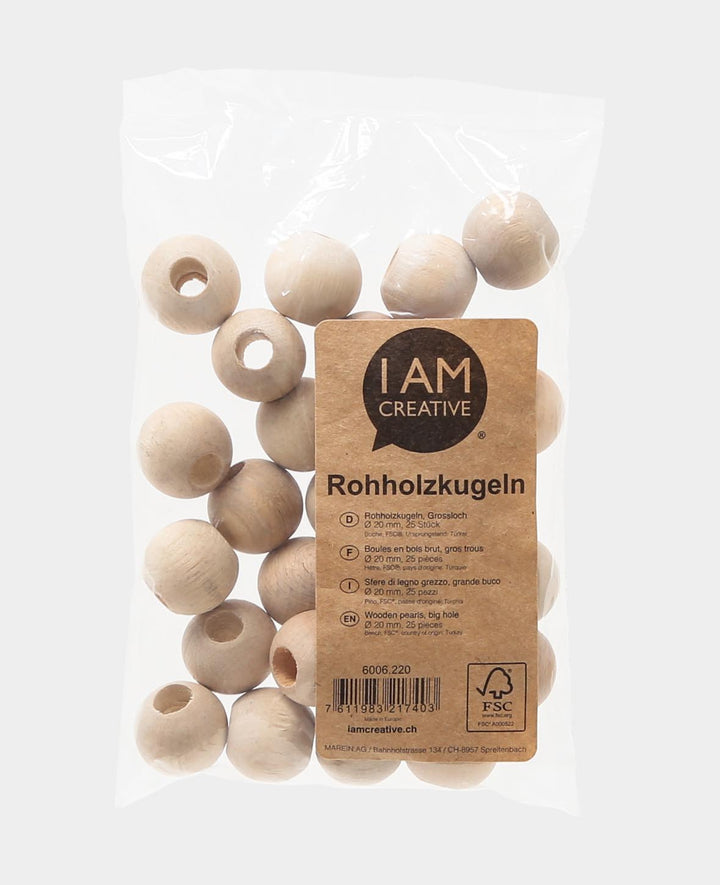 Perles en bois brut, perles en bois avec grand trou en bois non traité, naturel, ø 20 mm, 25 pièces