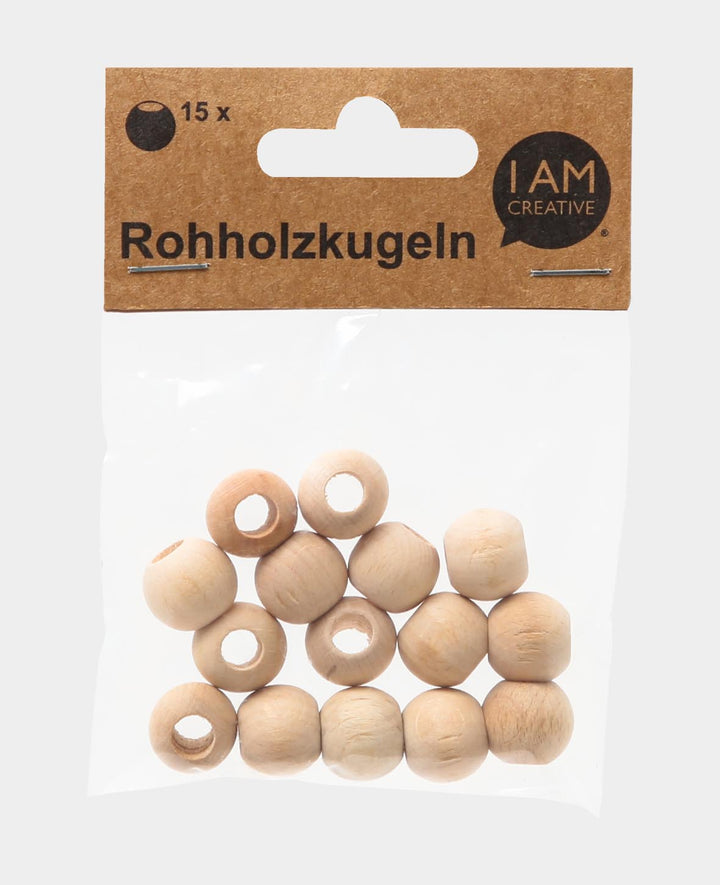 Rohholzkugeln, Holzperlen mit grossem Loch aus unbehandeltem Holz, Natur, ø 15 mm, 15 Stk.