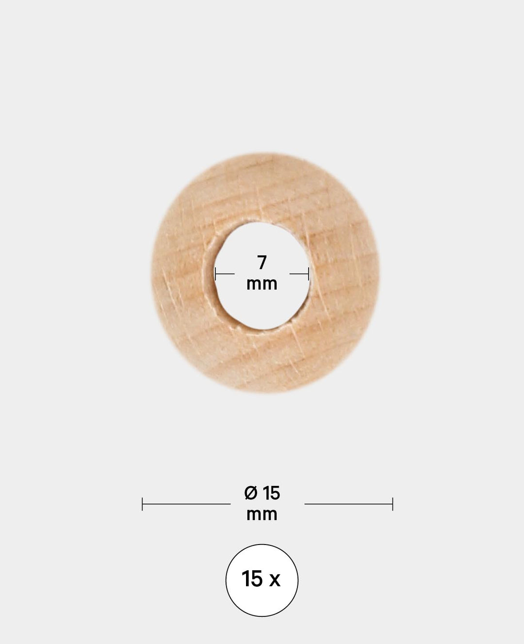 Rohholzkugeln, Holzperlen mit grossem Loch aus unbehandeltem Holz, Natur, ø 15 mm, 15 Stk.