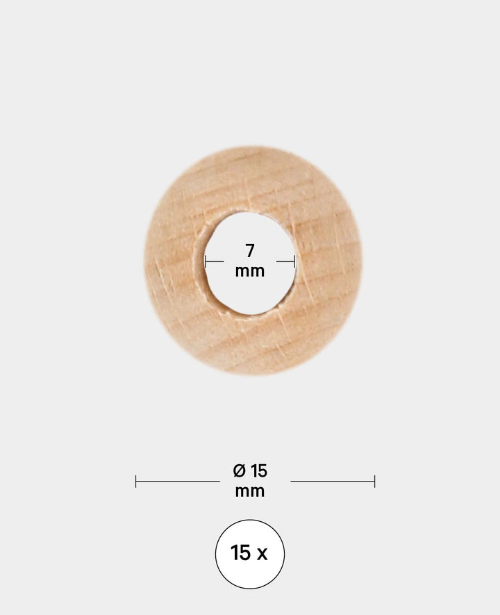 Rohholzkugeln, Holzperlen mit grossem Loch aus unbehandeltem Holz, Natur, ø 15 mm, 15 Stk.