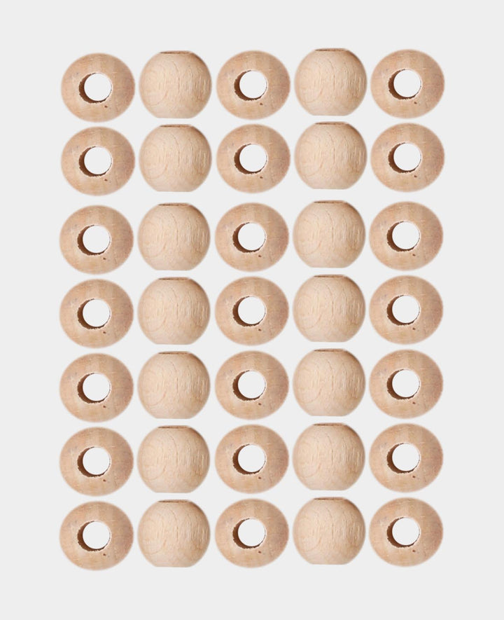 Raw wooden balls, wooden beads with large hole made of untreated wood, natural, ø 10 mm, 35 pcs.