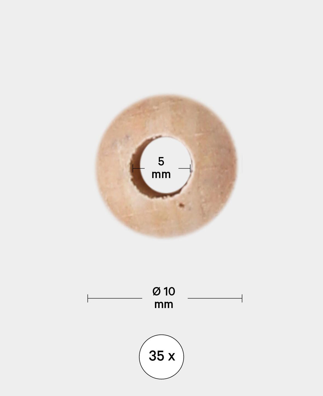 Raw wooden balls, wooden beads with large hole made of untreated wood, natural, ø 10 mm, 35 pcs.