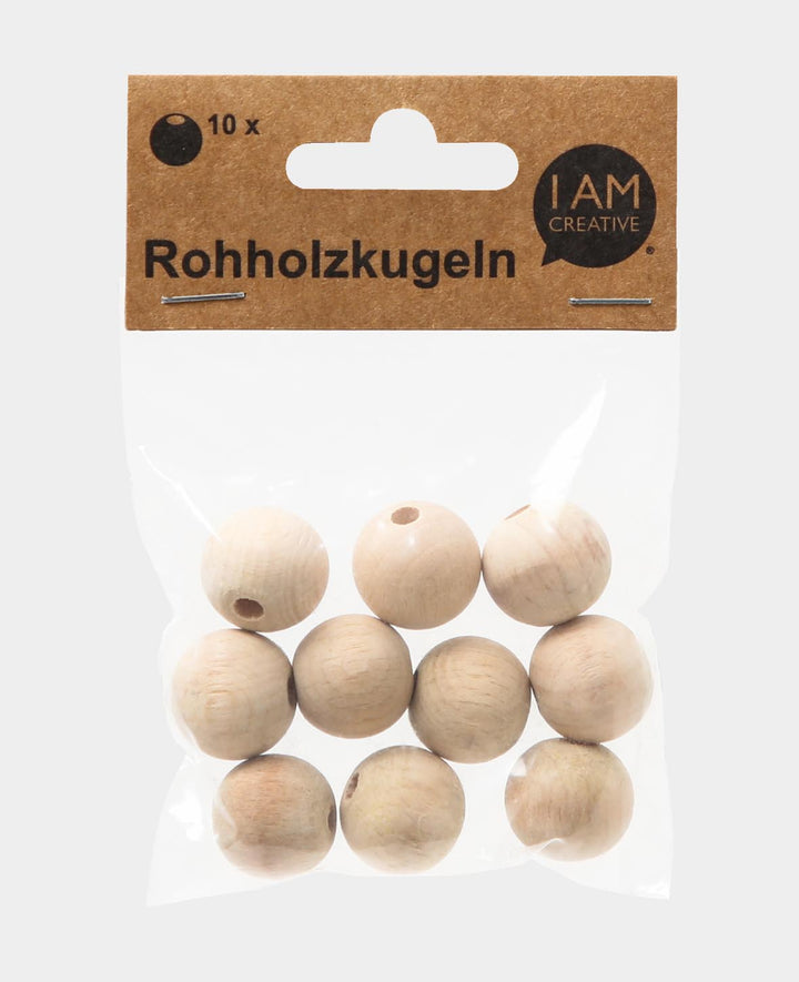 Raw wooden balls, wooden beads made of untreated wood, natural, ø 20 mm, 10 pcs.