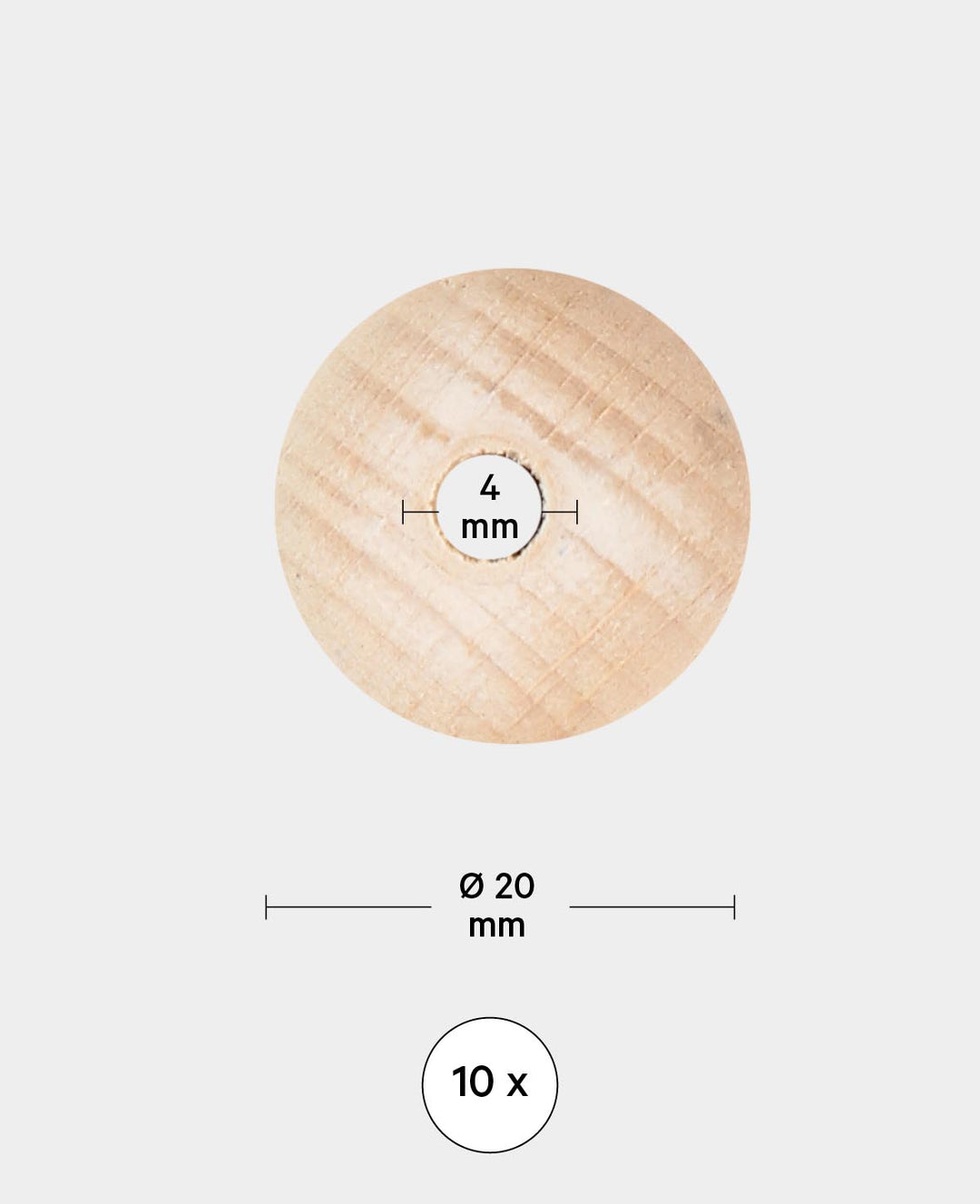 Raw wooden balls, wooden beads made of untreated wood, natural, ø 20 mm, 10 pcs.