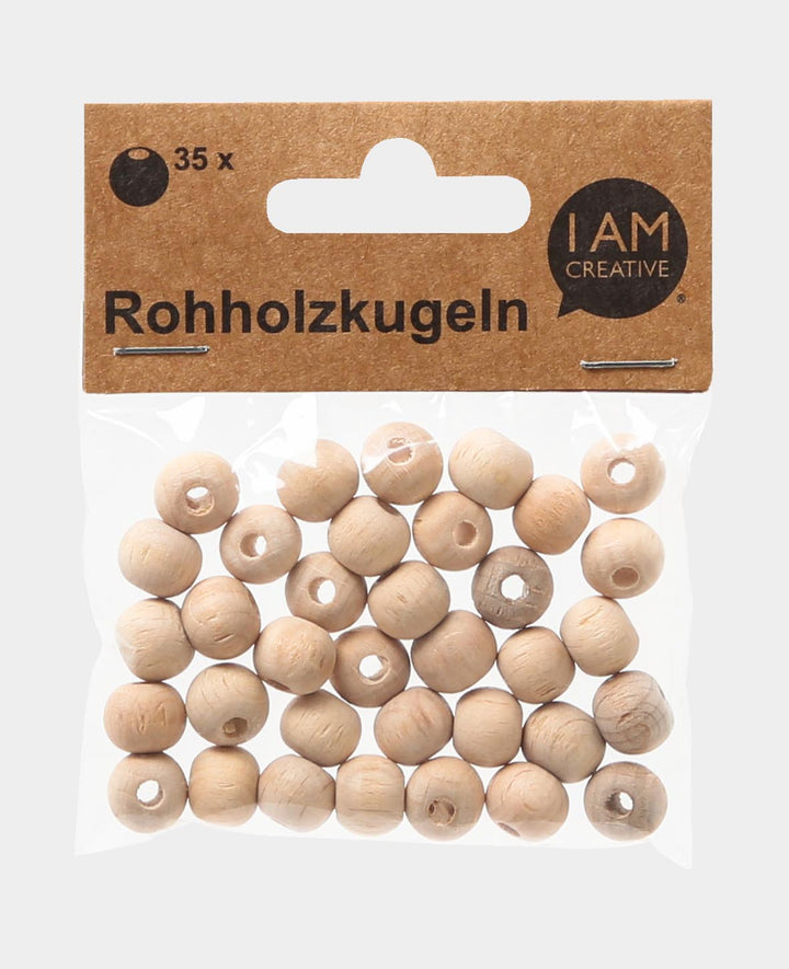 Raw wooden balls, wooden beads made of untreated wood, natural, ø 10 mm, 35 pcs.