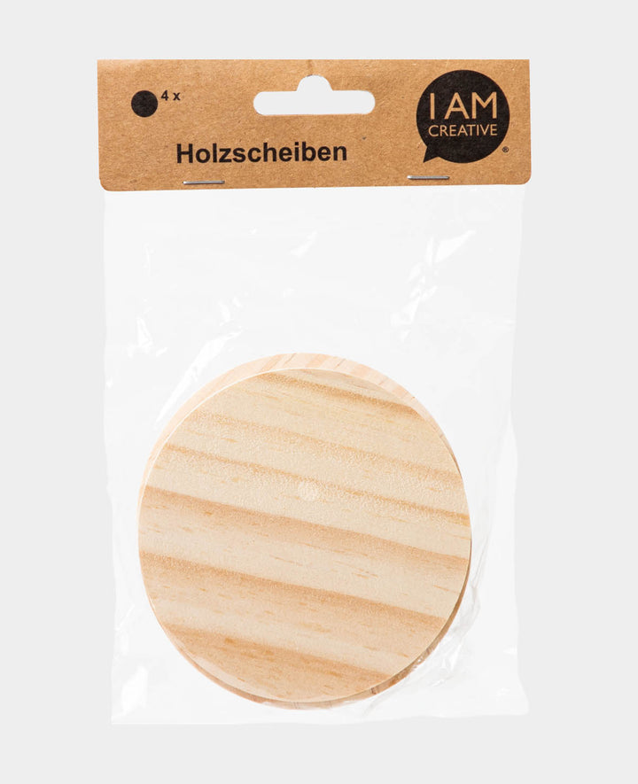Holzscheiben rund, Braun, ca. ø 10 x 0.5 cm, 4 Stk.