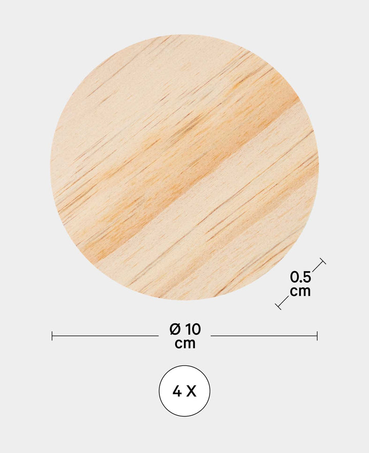 Holzscheiben rund, Braun, ca. ø 10 x 0.5 cm, 4 Stk.