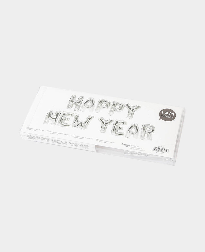 Let’s Celebrate, 12 silver letter foil balloons HAPPY NEW YEAR, 35 cm incl. 2 inflation straws