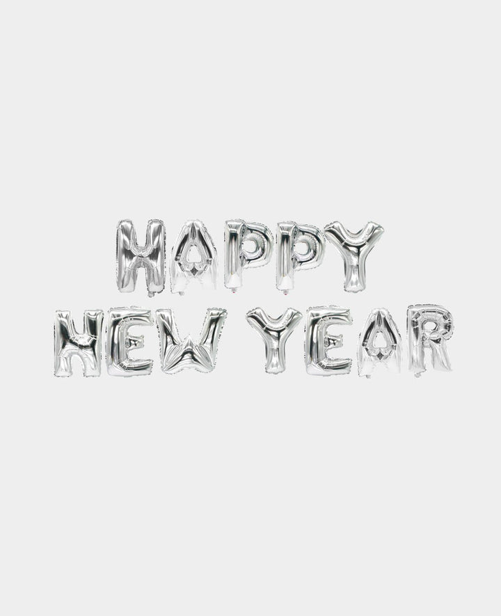 Let’s Celebrate, 12 silver letter foil balloons HAPPY NEW YEAR, 35 cm incl. 2 inflation straws