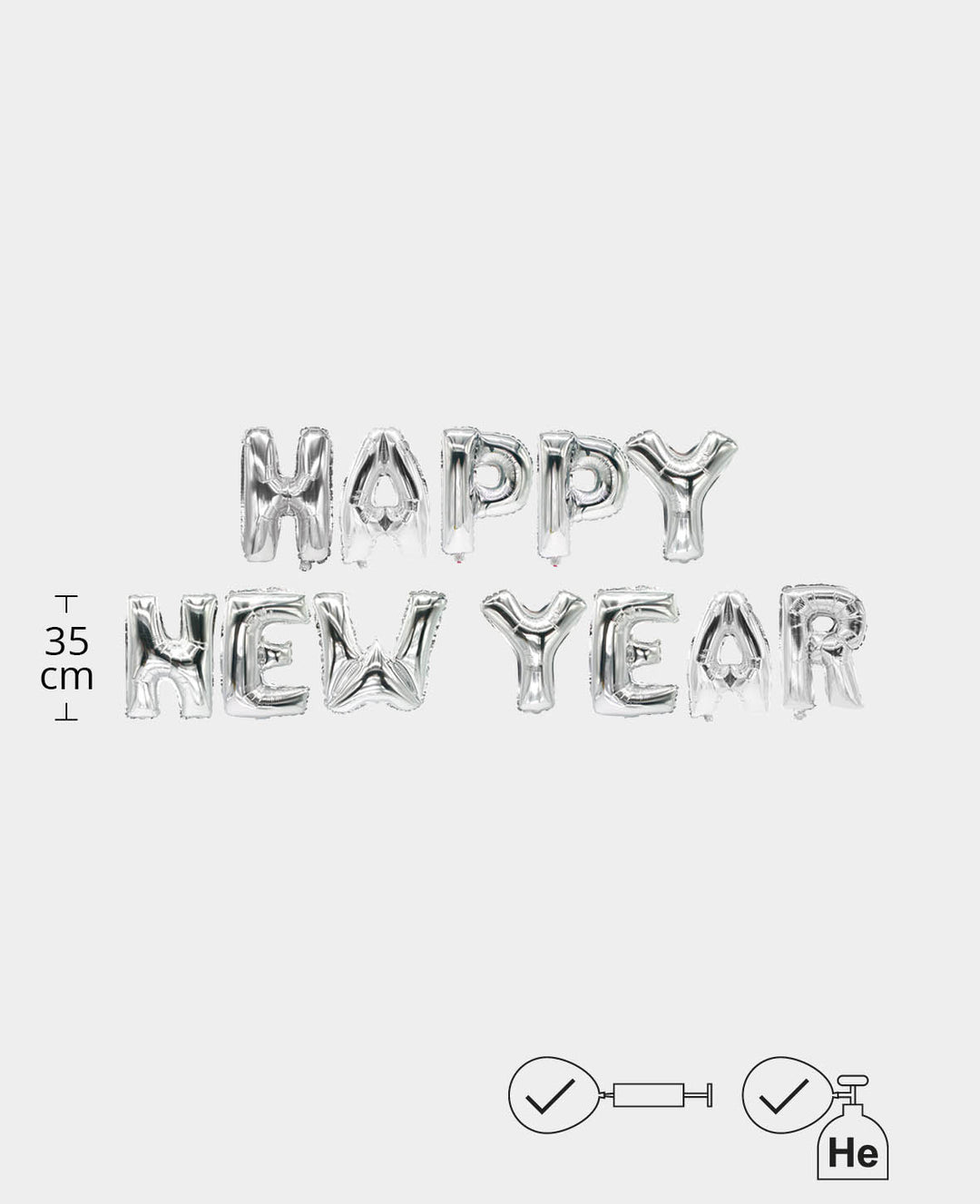 Let’s Celebrate, 12 silver letter foil balloons HAPPY NEW YEAR, 35 cm incl. 2 inflation straws