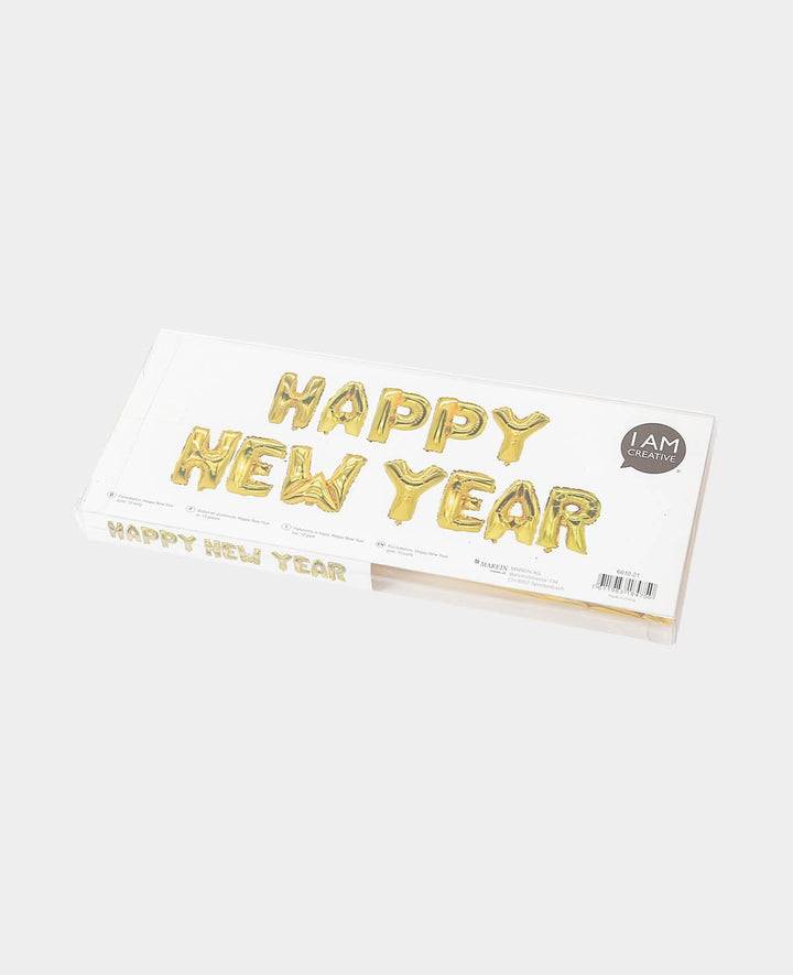 Let’s Celebrate, 12 goldene Buchstaben-Folienballone HAPPY NEW YEAR, 35 cm inkl. 2 Aufblashalmen