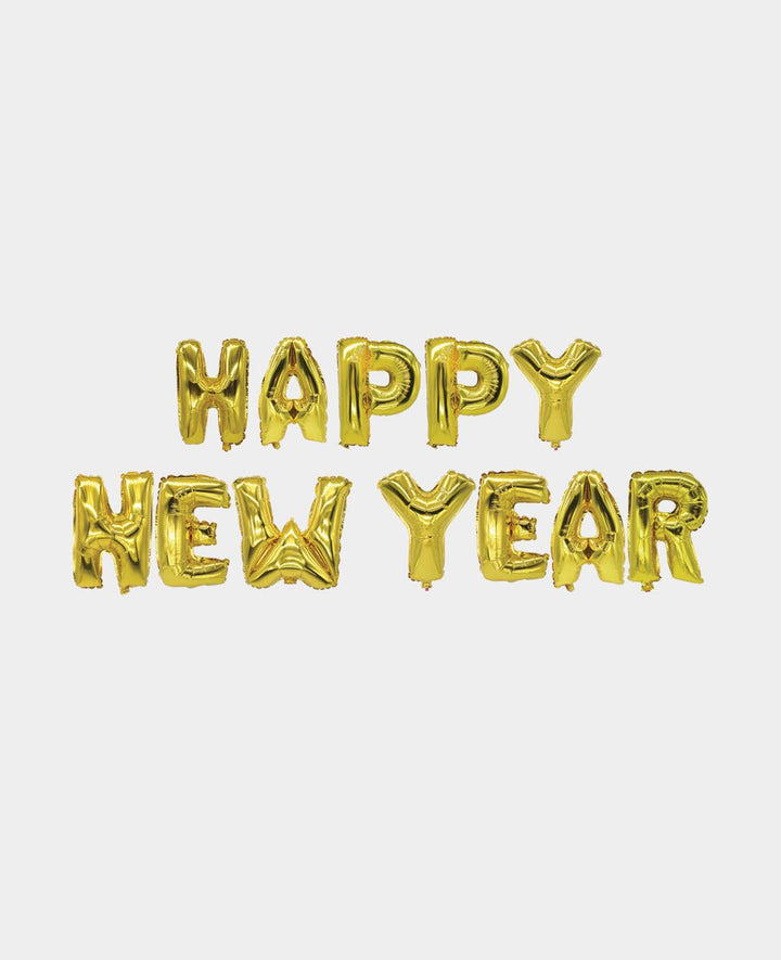 Let’s Celebrate, 12 goldene Buchstaben-Folienballone HAPPY NEW YEAR, 35 cm inkl. 2 Aufblashalmen
