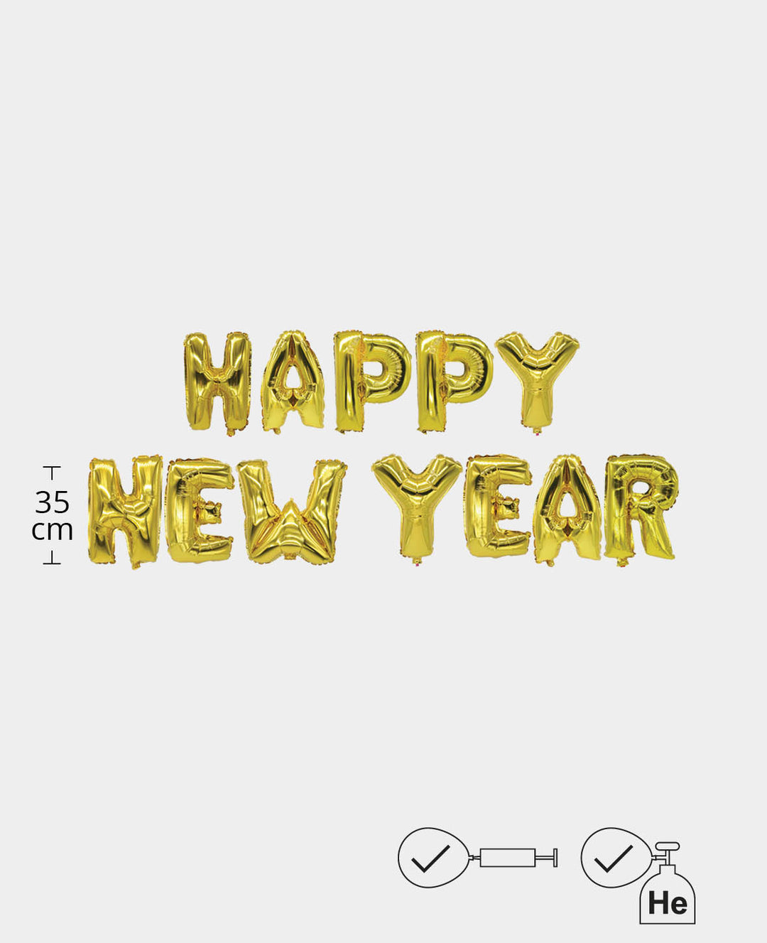 Let’s Celebrate, 12 goldene Buchstaben-Folienballone HAPPY NEW YEAR, 35 cm inkl. 2 Aufblashalmen