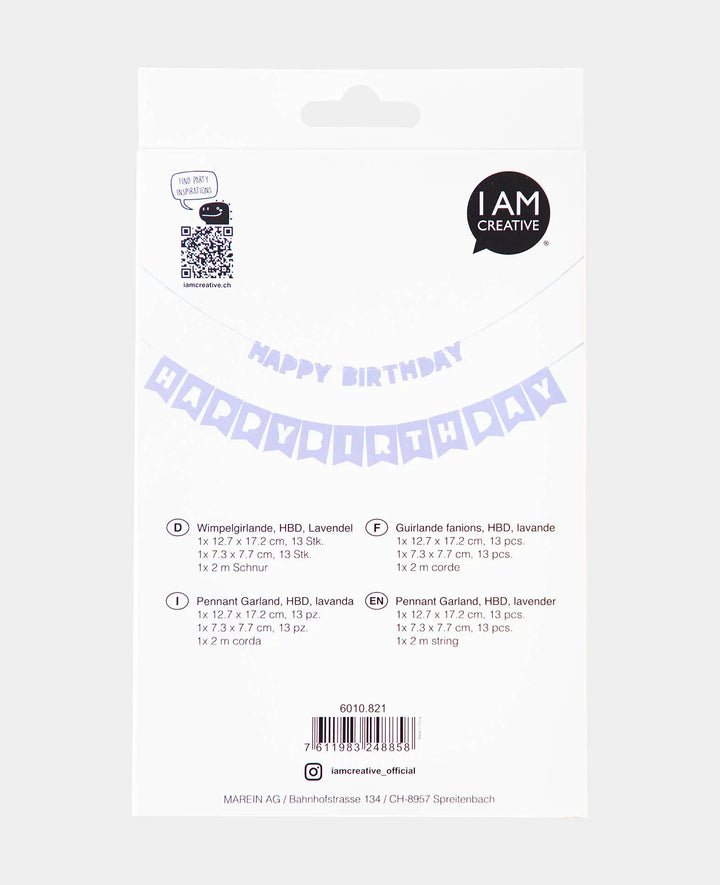 "Happy Birthday" Bunting Garland for Hanging and Decorating Parties, Lavender, 230 cm, 2 Pcs.