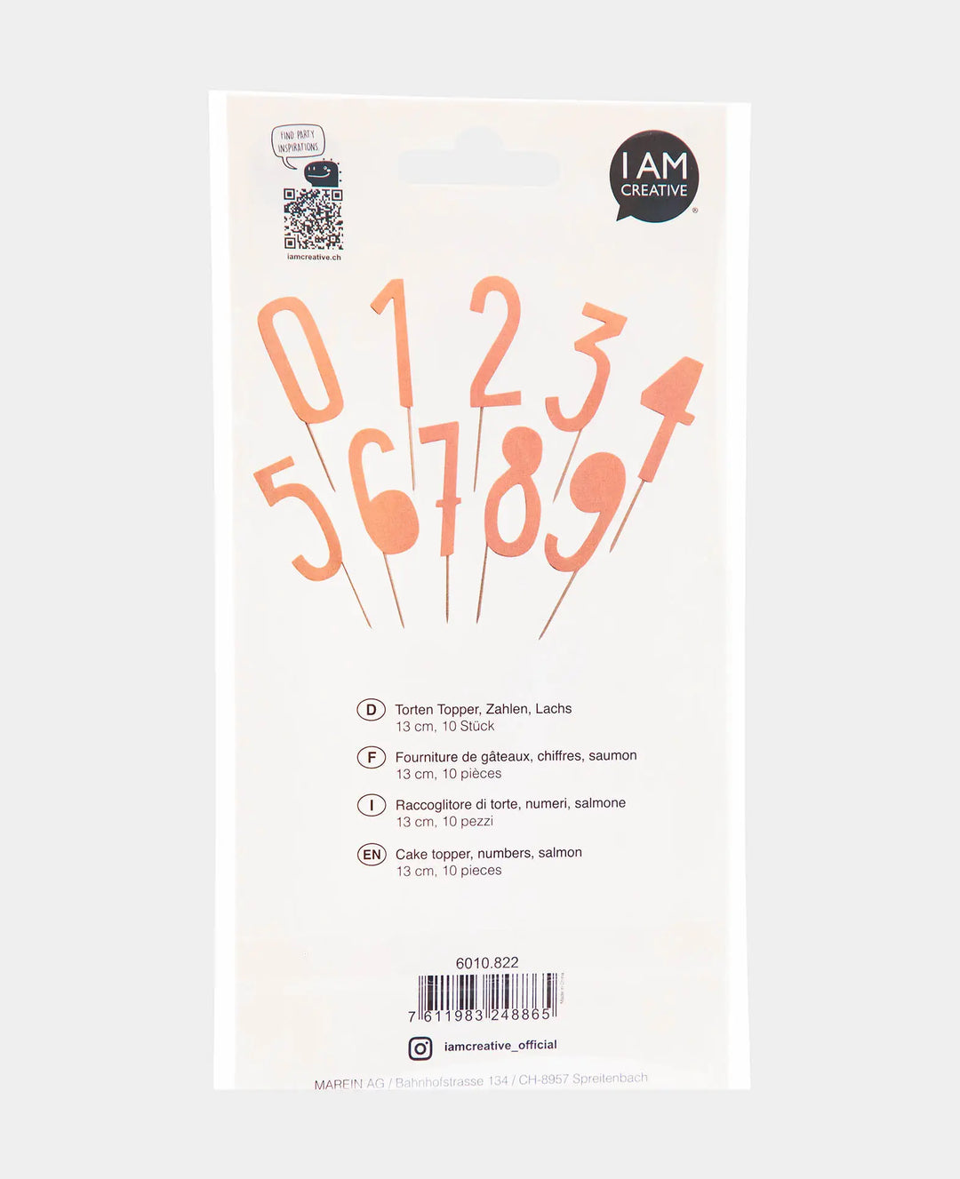 Torten Topper Zahlen, Kuchendekoration, lachsfarben, 13 cm, 10 Stk.