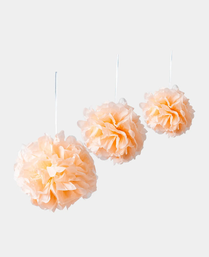 Hanging Pom Pom Set, Tissue Paper, Salmon, ø 20, 30, 40 cm, 3 Pieces