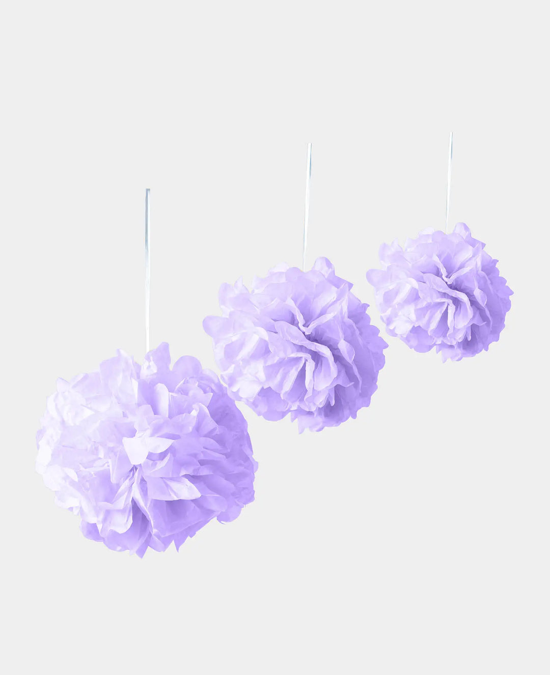 Pom-pom set for hanging, tissue paper, lavender, ø 20, 30, 40 cm, 3 pieces