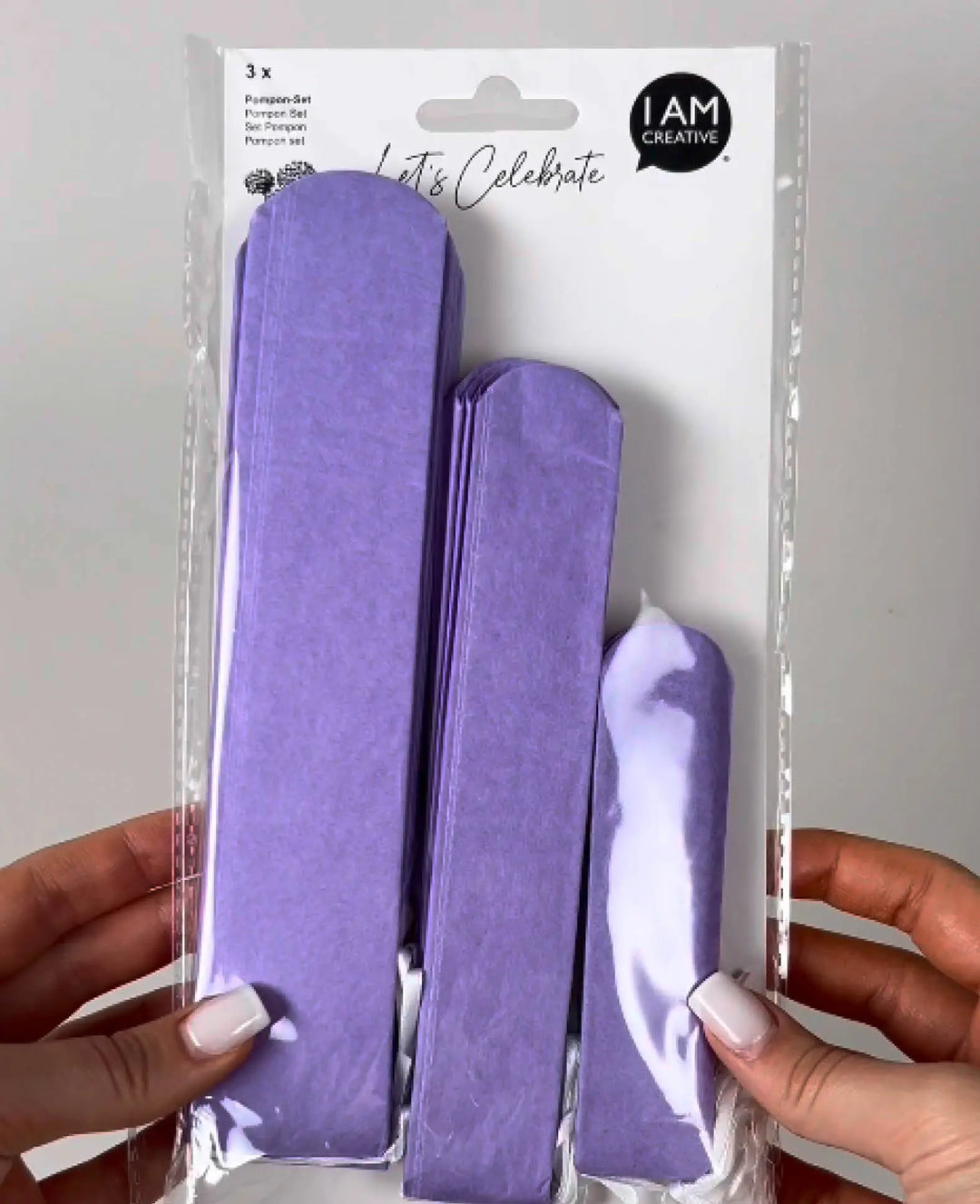 Pom-pom set for hanging, tissue paper, lavender, ø 20, 30, 40 cm, 3 pieces