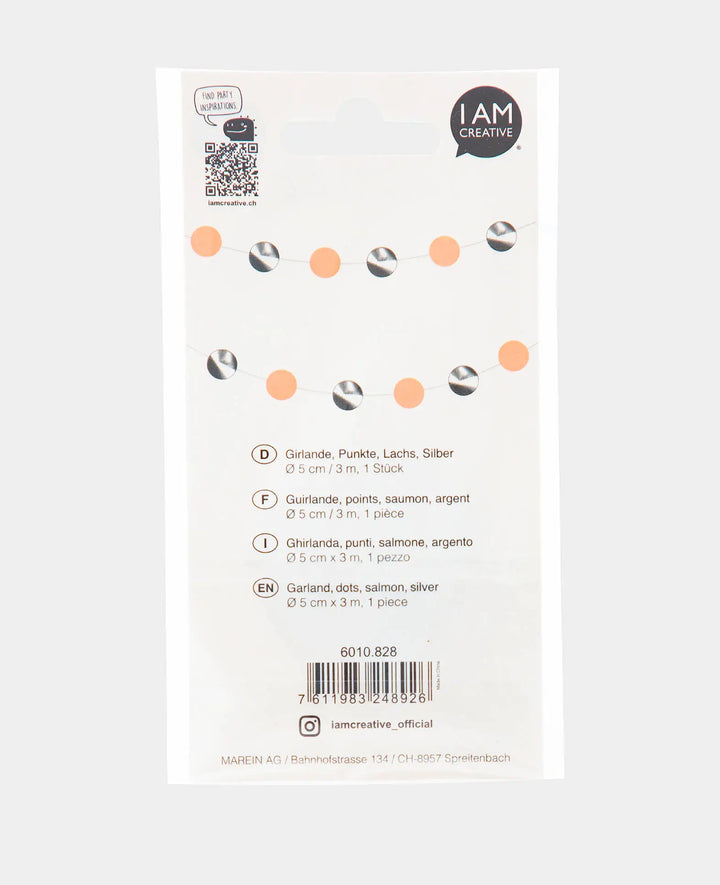 Guirlande de pois à suspendre pour une décoration de pièce festive, saumon/argent, 3 m