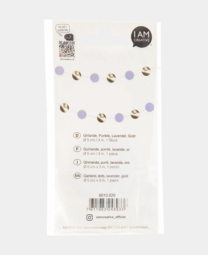Polka Dot Garland for Hanging, lavender/gold, 3 m