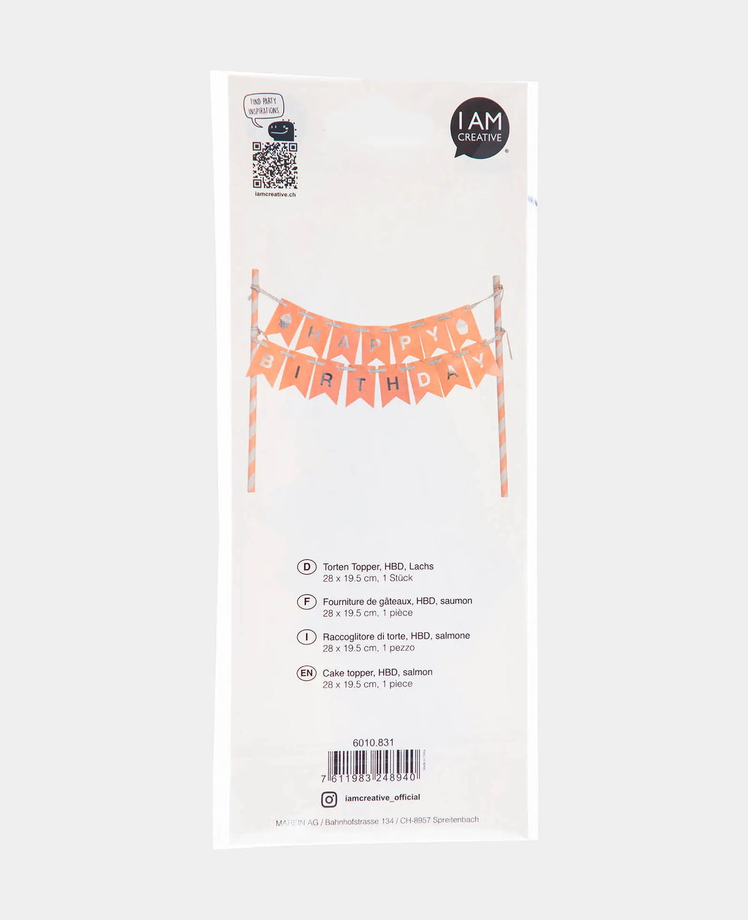 Torten Topper Birthday, stilvolle Kuchendekoration für besondere Anlässe, ideal für Geburtstagsfeiern, lachs/silber, 28 x 19.5 cm