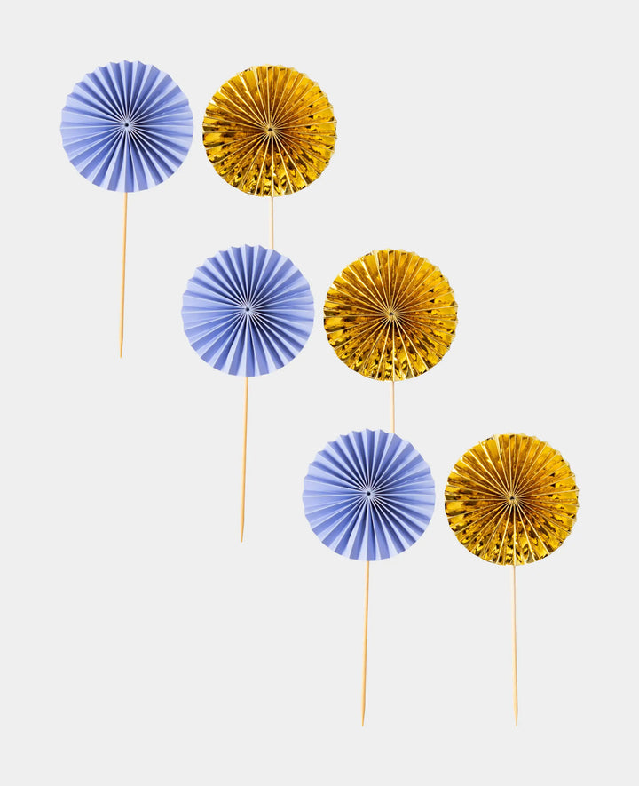 Fan Picks, decorative picks for cakes, cupcakes, aperitif pastries etc., ideal for parties, lavender/gold, ø 6 x 13 cm, 6 pieces