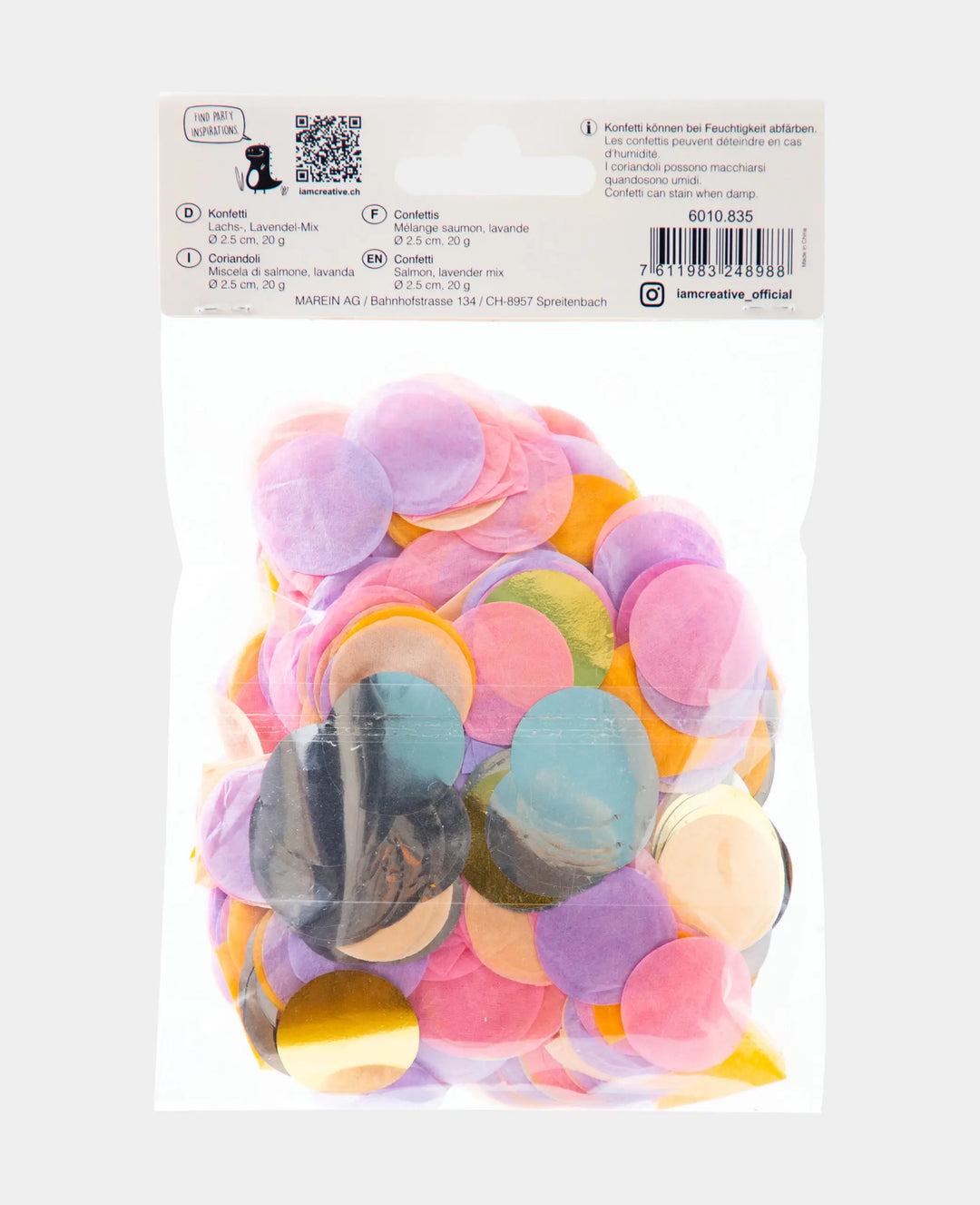 Konfetti Mix, lavendel, lachs, gold, silber, orange, pink, ø 2,5 cm, 20 g