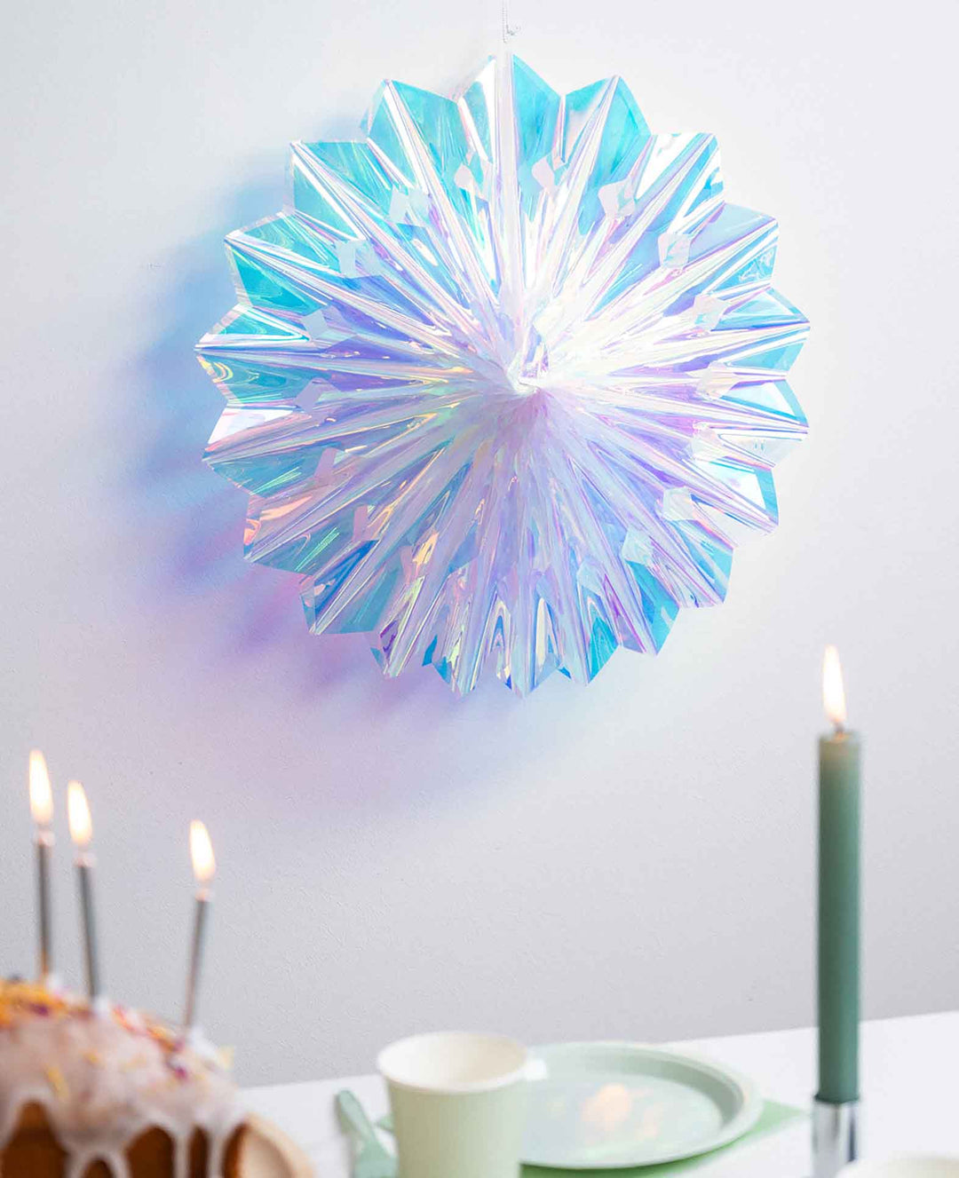 Decorative Hanging Fan, ideal for parties, weddings, birthdays and other festive occasions, iridescent/rainbow, ø 45 cm